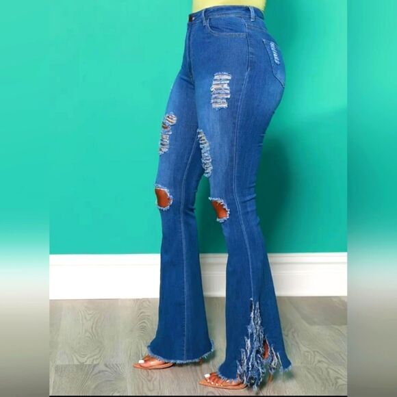 Fringed flare distressed bell bottoms sz X-large - Picture 6 of 7